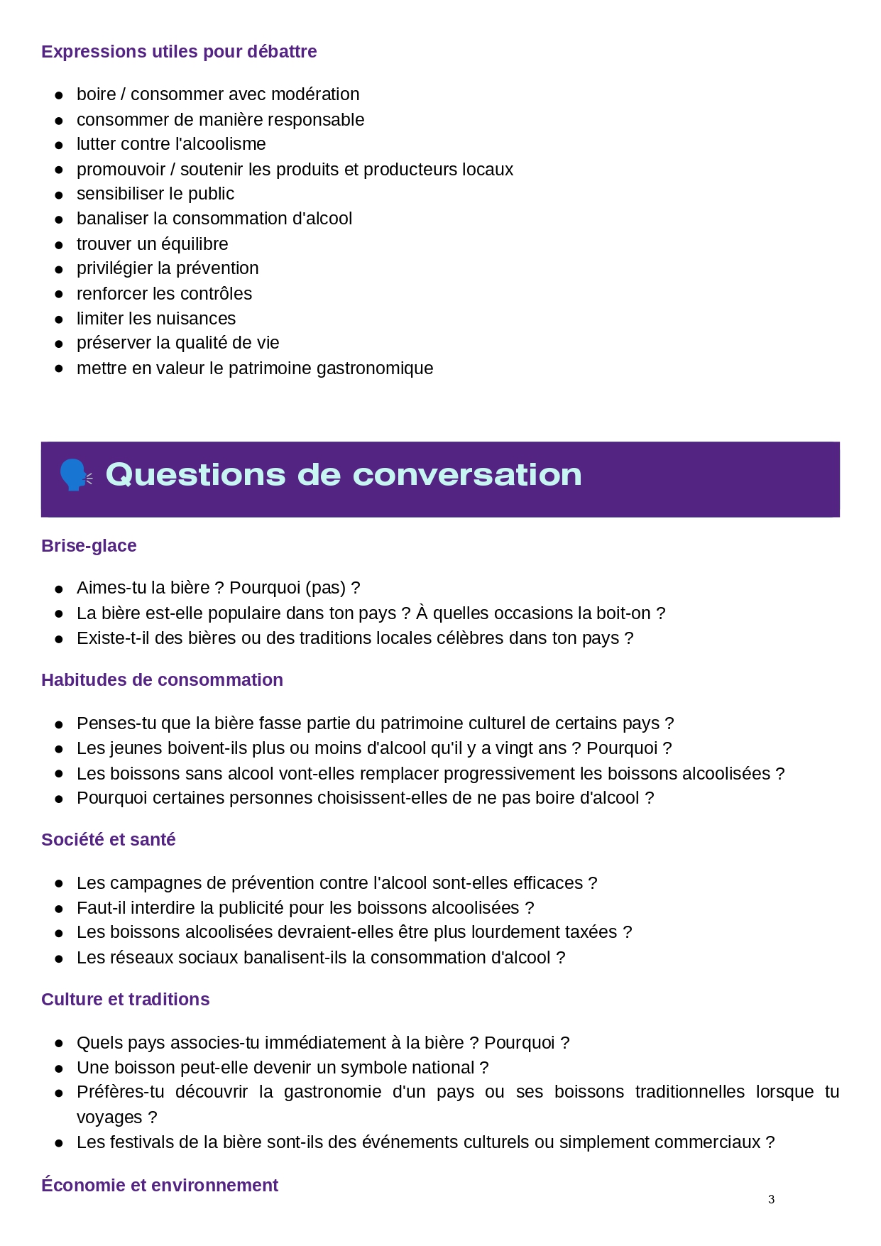 La bière et l'alcool : vocabulaire, débat et mise en situation - B2/C1 – Image 3